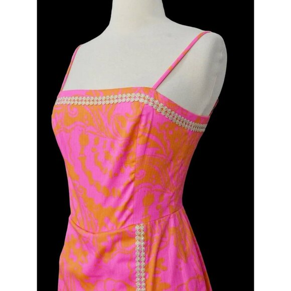 Lilly Pulitzer Hot Pink/Orange With Gold Accents 2015 Seaesta Romper Size 4 - Picture 3 of 14
